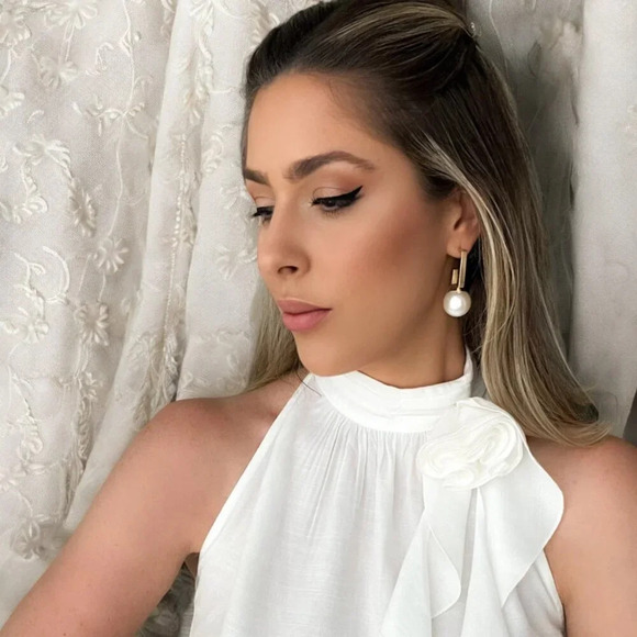 🆕️18K Gold Plated Stainless Steel Geometric Pearl Earrings Trendy Statement - Picture 1 of 12